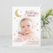 Moon Stars Clouds Arch Foto Roze Blush Birth Aankondiging (Staand voorkant)