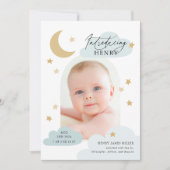 Moon Stars Clouds Arch Photo Baby Blue Birth Aankondiging (Voorkant)
