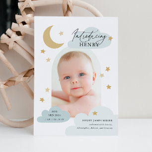 Moon Stars Clouds Arch Photo Baby Blue Birth Aankondiging