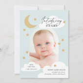 Moon Stars Clouds Arch Photo Baby Blue Birth Aankondiging (Voorkant)