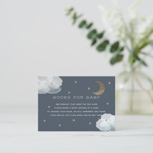 Moon, Stars & Clouds Baby shower Book Request Card Informatiekaartje (Staand voorkant)