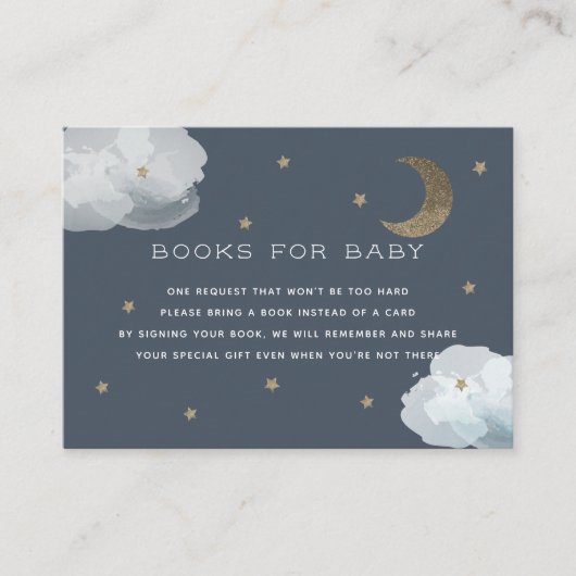 Moon, Stars & Clouds Baby shower Book Request Card Informatiekaartje (Voorkant)