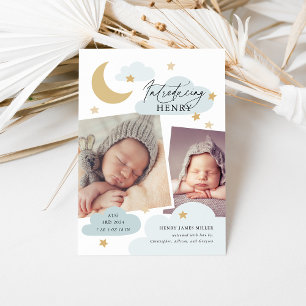 Moon Stars Clouds Collage Foto Baby Blue Birth Aankondiging