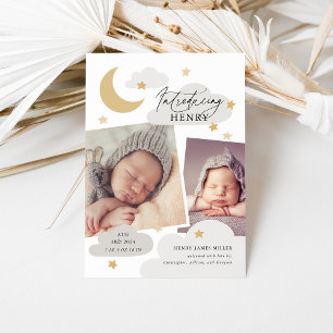 Moon Stars Clouds Collage Foto Gray Cloud Birth Aankondiging