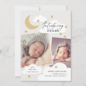 Moon Stars Clouds Collage Foto Neutral Gray Birth Aankondiging (Voorkant)
