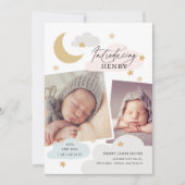 Moon Stars Clouds Collage Foto Pink Blue Birth Aankondiging (Voorkant)