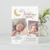 Moon Stars Clouds Collage Foto Pink Blue Birth Aankondiging (Staand voorkant)