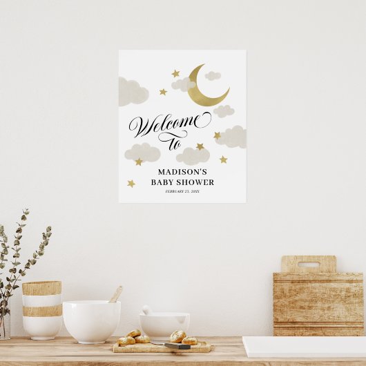 Moon Stars Clouds Fancy Script Shower Welkomstteke Poster (Keuken)