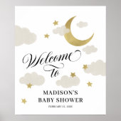 Moon Stars Clouds Fancy Script Shower Welkomstteke Poster (Voorkant)