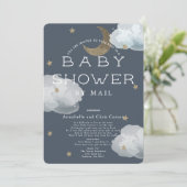 Moon, Stars & Clouds Navy Baby shower per post Kaart (Staand voorkant)