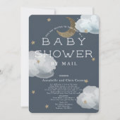 Moon, Stars & Clouds Navy Baby shower per post Kaart (Voorkant)