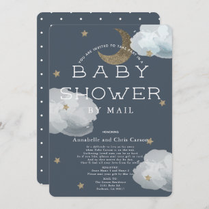Moon, Stars & Clouds Navy Baby shower per post Kaart