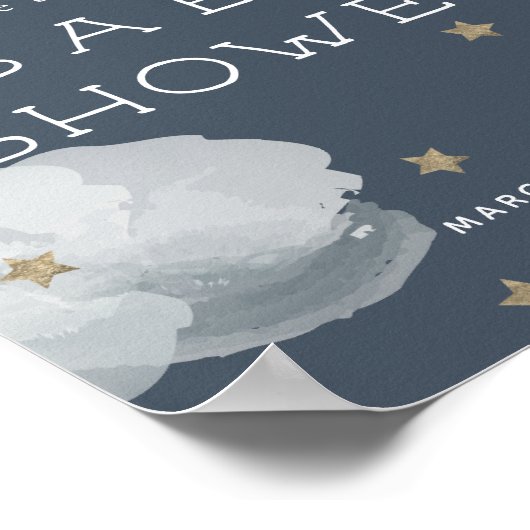 Moon Stars & Clouds Navy Blue Baby shower Welkom Poster (Hoek)