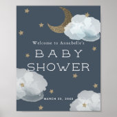 Moon Stars & Clouds Navy Blue Baby shower Welkom Poster (Voorkant)