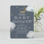 Moon, Stars & Clouds Navy Virtual Baby shower Kaart (Staand voorkant)