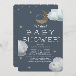 Moon, Stars & Clouds Navy Virtual Baby shower Kaart