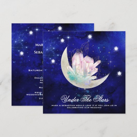 *~* MOON STARS CRYSTAL Website RSVP AR14 Huwelijk Kaart (Voorkant / Achterkant)