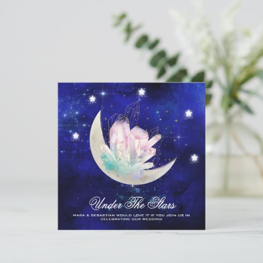 *~* MOON STARS CRYSTAL Website RSVP AR14 Huwelijk Kaart (Staand voorkant)