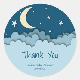Moon & Stars Donkerblauw Dank u Baby shower Ronde Sticker