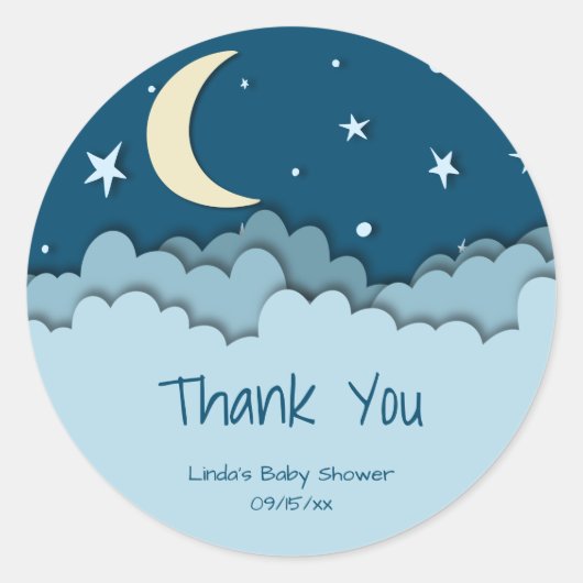 Moon & Stars Donkerblauw Dank u Baby shower Ronde Sticker (Voorkant)