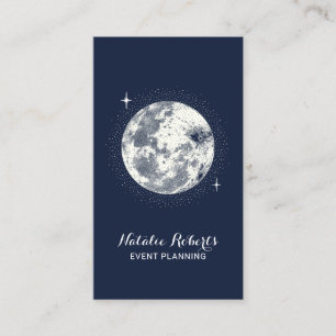 Moon & Stars Elegant Navy Blue Event Planning Visitekaartje