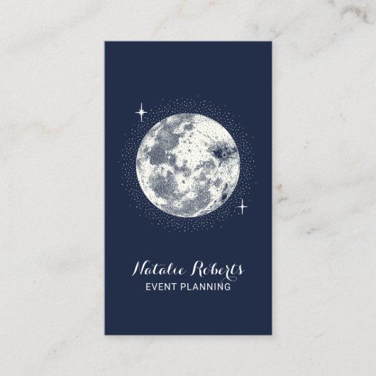 Moon & Stars Elegant Navy Blue Event Planning Visitekaartje (Voorkant)