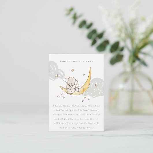 Moon & Stars Elephant Bunny Books for Baby shower Informatiekaartje (Staand voorkant)