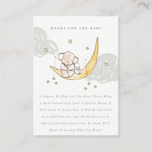 Moon & Stars Elephant Bunny Books for Baby shower Informatiekaartje (Voorkant)
