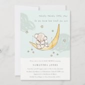 Moon & Stars Elephant Bunny Boy Baby shower Invite Bedankkaart (Voorkant)