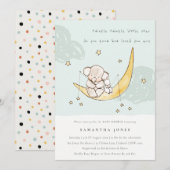 Moon & Stars Elephant Bunny Boy Baby shower Invite Bedankkaart (Voorkant / Achterkant)