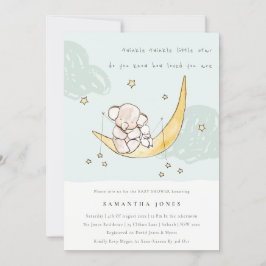 Moon & Stars Elephant Bunny Boy Baby shower Invite Bedankkaart