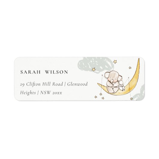 Moon Stars Elephant Bunny Gender Neutral Address Etiket (Voorkant)