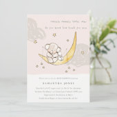 Moon Stars Elephant Bunny Girl Baby shower Invite Bedankkaart (Staand voorkant)