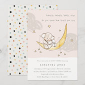 Moon Stars Elephant Bunny Girl Baby shower Invite Bedankkaart (Voorkant / Achterkant)