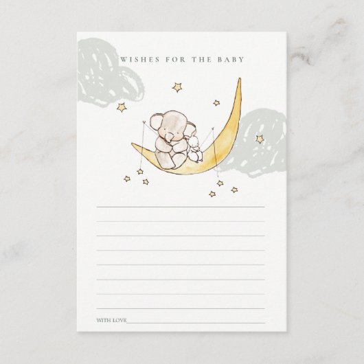Moon & Stars Elephant Bunny Wishes for Baby shower Informatiekaartje (Voorkant)