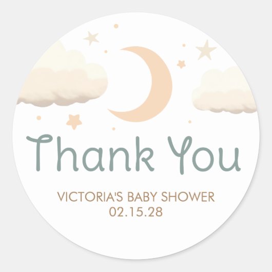 Moon Stars en Clouds Elegant Cute Hartelijk dank Ronde Sticker (Voorkant)