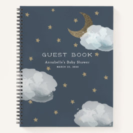 Moon, Stars en Clouds Navy Baby shower Guest Book Notitieboek