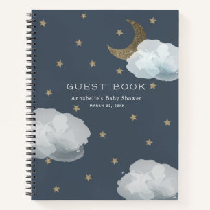 Moon, Stars en Clouds Navy Baby shower Guest Book Notitieboek