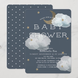 Moon, Stars en Clouds Navy Baby shower Invitation Kaart