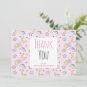 Moon, Stars en Clouds Patroon op Roze Hartelijk da Bedankkaart (Staand voorkant)