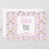 Moon, Stars en Clouds Patroon op Roze Hartelijk da Bedankkaart (Voorkant / Achterkant)