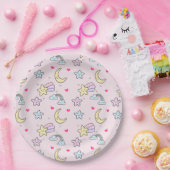 Moon, Stars en Clouds Patroon op Roze Papieren Bordje (Feest)