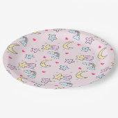 Moon, Stars en Clouds Patroon op Roze Papieren Bordje (Gekanteld)
