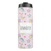 Moon, Stars en Clouds Patroon op Roze Thermosbeker (Voorkant)