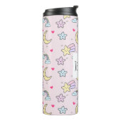 Moon, Stars en Clouds Patroon op Roze Thermosbeker (Gedraaid links)