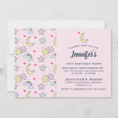 Moon, Stars en Clouds Patroon op Roze verjaardag Kaart (Voorkant)