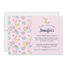 Moon, Stars en Clouds Patroon op Roze verjaardag