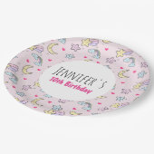 Moon, Stars en Clouds Patroon op Roze verjaardag Papieren Bordje (Gekanteld)