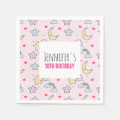 Moon, Stars en Clouds Patroon op Roze verjaardag Servet (Voorkant)