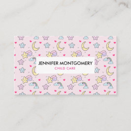 Moon, Stars en Clouds Patroon op Roze Visitekaartje